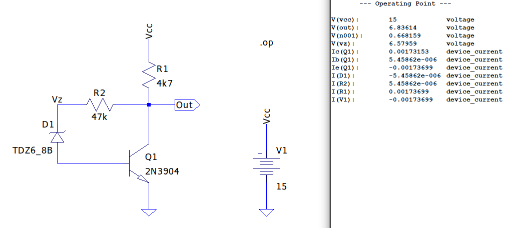 Simulation to determine the operating point values of a very common circuit for entropy generation.