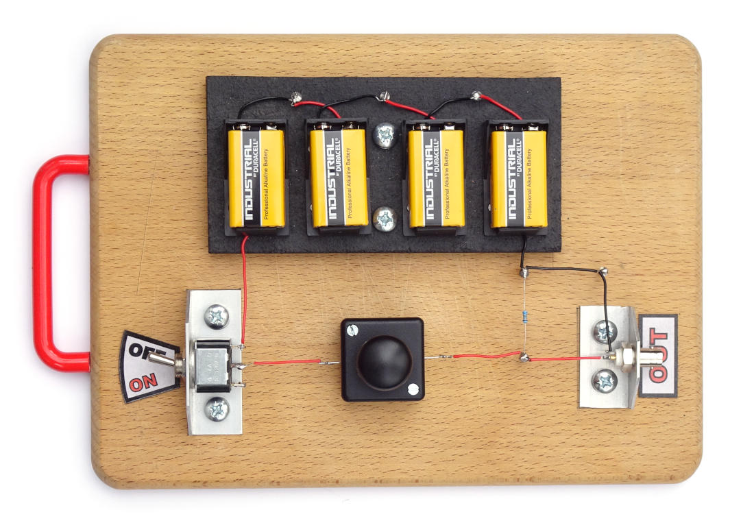 A wooden breadboard implementation of the simplest quantum entropy source based on a Chekhov circuit.