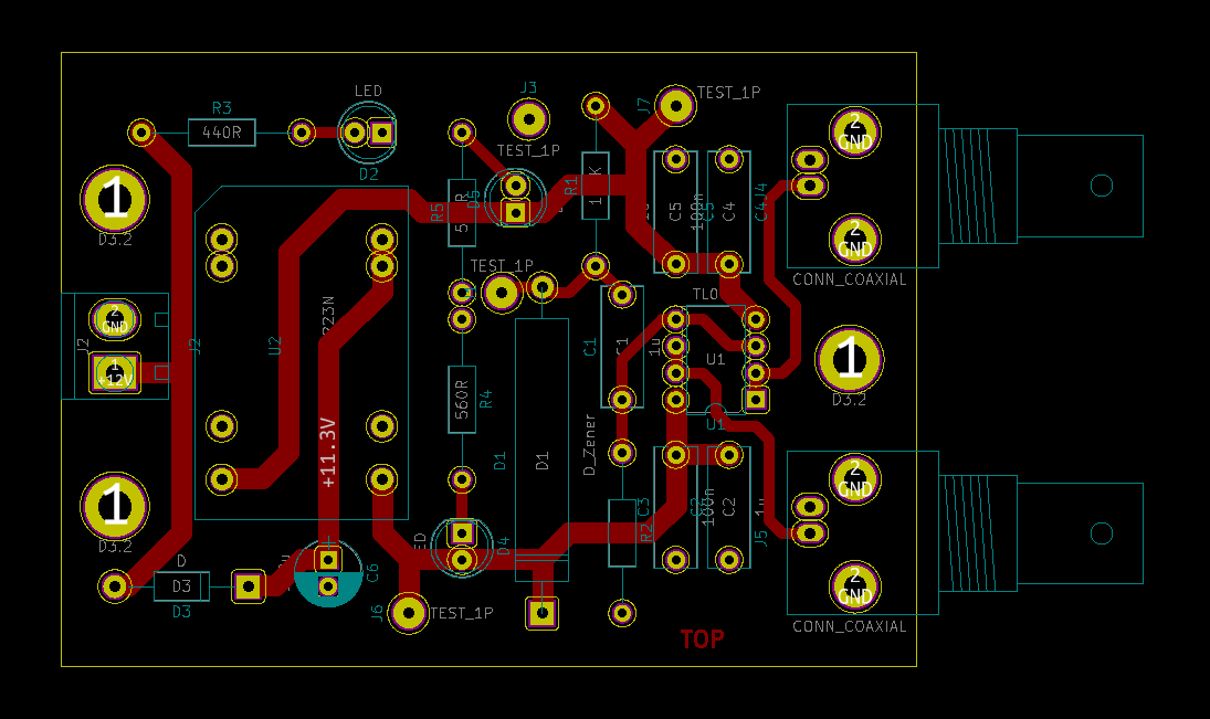 The Zenerglass' through hole PCB layout.